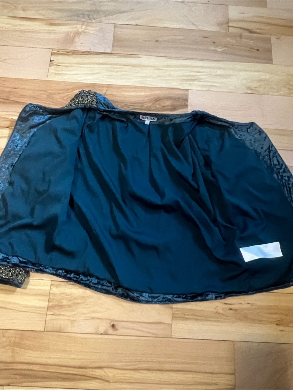 Embroidered Velvet Jacket - Deep Teal with Gold Trim - Picture 11 of 14